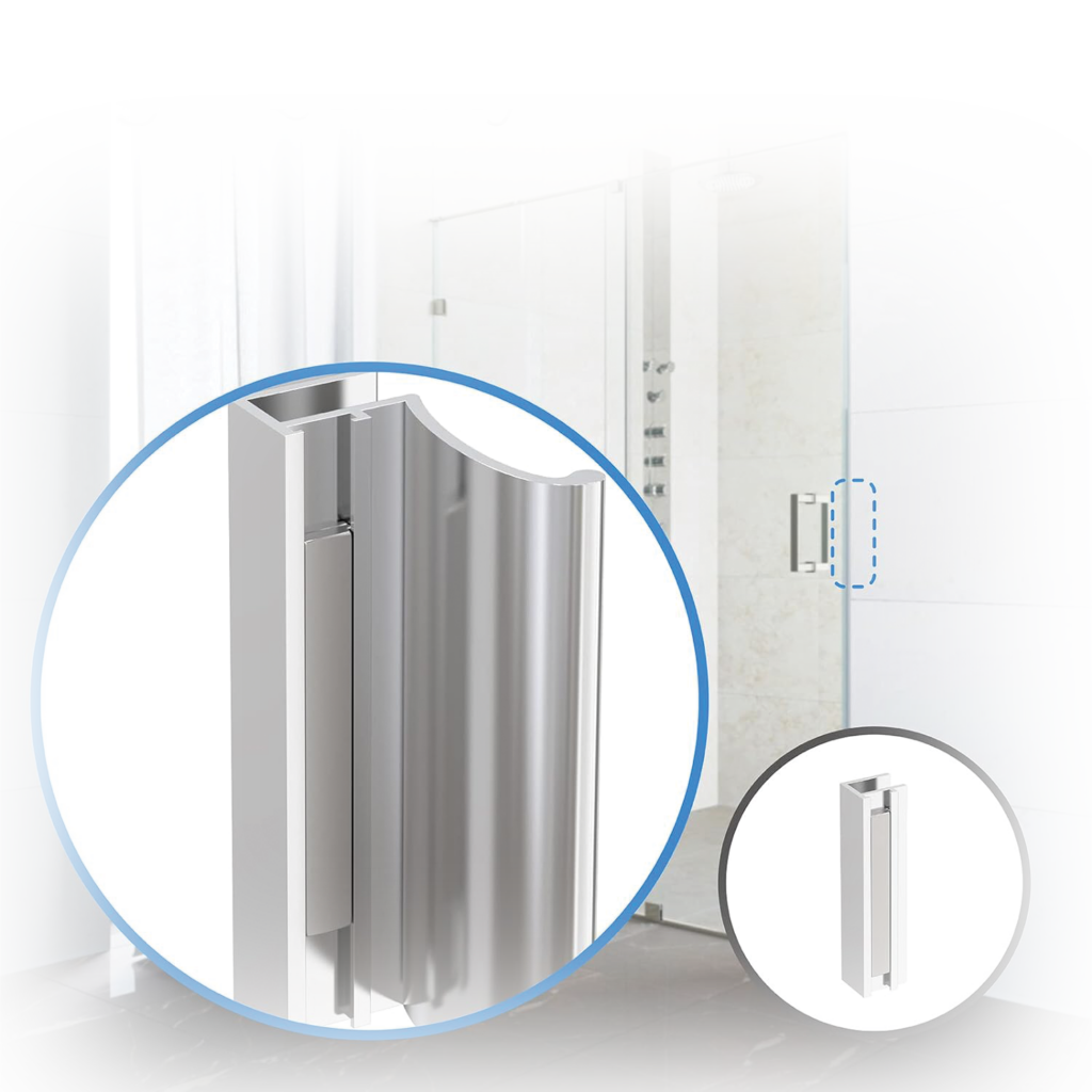 image showing the neodymium magnet assembly on shower door